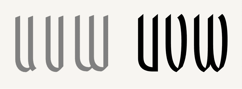 "UVW" written twice. In the first variationn it is difficult to tell apart the "U" and "V" and in the second the two are more clearly distinct.