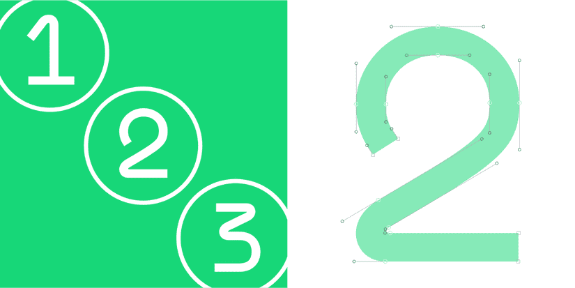 The left half of the image has a demonstration of numbers in different contexts: time, large numbers, decimals, and ranges. the right side has the wordmark repeated on each line in bright green except for one line where the lwordmark is changed to black.