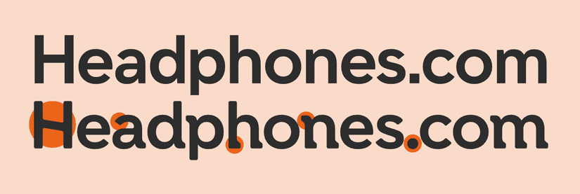 Headphones.com listed twice, first in the original typeface and then with some alterations like rounded corners and music note style serifs