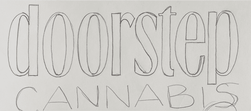 a pencil sketch of the word "doorstep" with serifs removed and contrast decreased