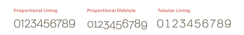 numeral sets: Proportional lining, Proportional Oldstyle, tabular lining