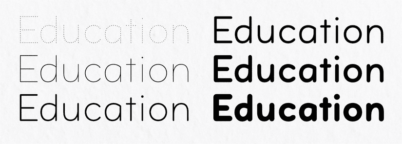 The word "education" repeated six times, three on the left and three on the right, each displaying in a different weight. 