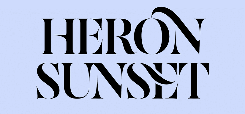 Text that reads "Heron Sunset" set in Sahlia an elegant stencil typeface